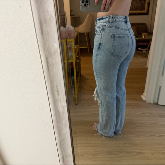 Garage Light Blue Distressed Straight Leg Jeans - Picture 2 of 5